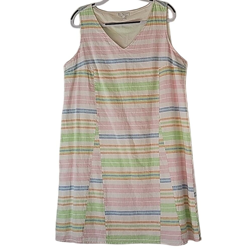 Womens Sz XL Pastel Fairy Beachy Vacation Linen Blend Lined Kim Rogers Dress